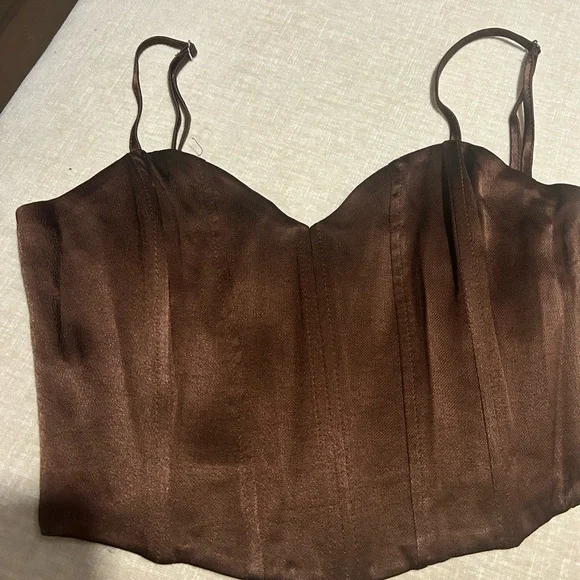 Zara Brown Satin Camisole Top - Picture 4 of 6